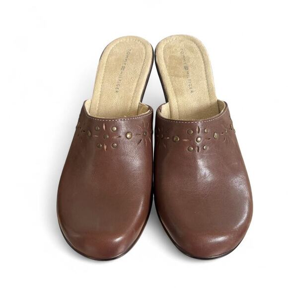 VTG. Y2K TOMMY HILFIGER BROWN LEATHER SANDALS CLOGS  SIZE 11 NEW - Picture 3 of 8